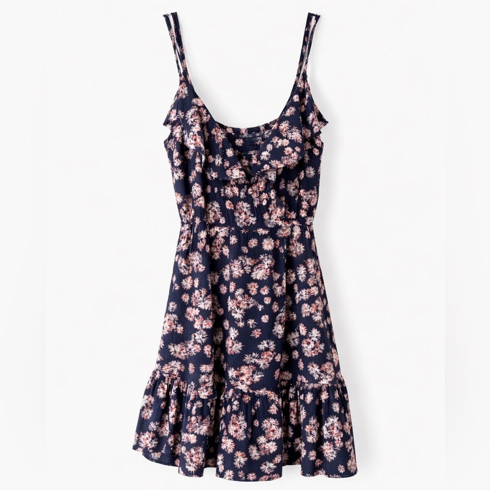 Aeropostale Navy Pink Floral Ruffle Mini Dress S/P Spaghetti Strap Summer Dress